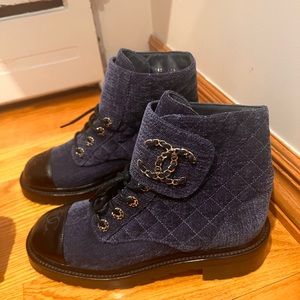 Chanel combat denim boots